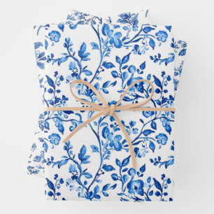 Blue Chinoiserie Pattern Wrapping Paper Sheet