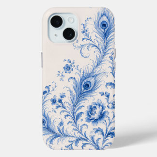 Blue Chinoiserie Peacock Feather Phone Case