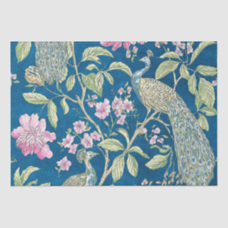 Blue Chinoiserie peacock floral decoupage Tissue Paper