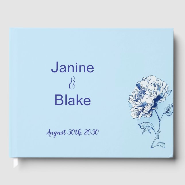 Blue Chinoiserie Peony Mariage Livre d'or (Recto)