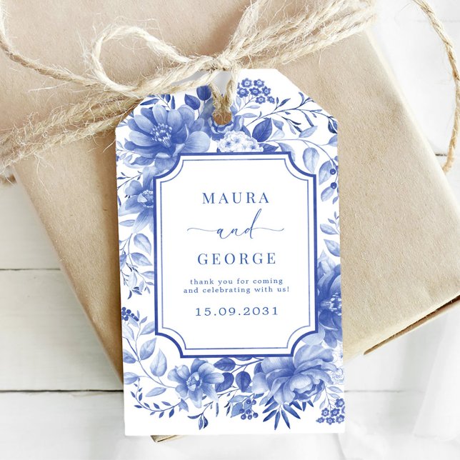 Blue Chinoiserie Porcelain Botanical Peony Wedding Gift Tags (Creator Uploaded)