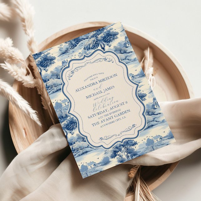 Blue Chinoiserie Porcelain Botanical Peony Wedding Invitation (Creator Uploaded)
