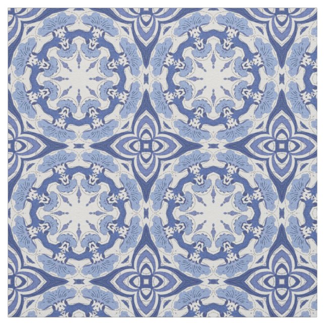 Blue chinoiserie repeat circle decorator pattern fabric (Swatch)