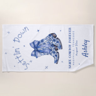 Blue Chinoiserie Settlin Down Bachelorette Party Beach Towel