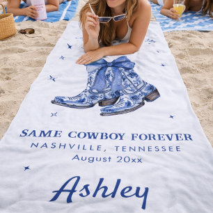 Blue Chinoiserie Settlin Down Bachelorette Party  Beach Towel