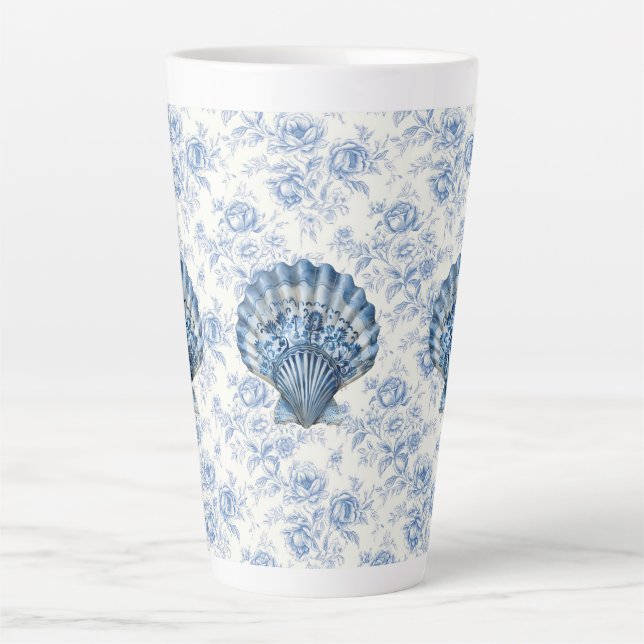 Blue Chinoiserie Shell Large Ceramic Latte Mug (Devant)