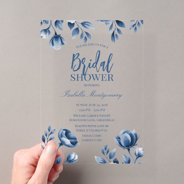 Blue Chinoiserie Style Bridal Shower Acrylic Invitations (Insitu (Handheld))