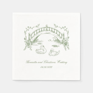 Blue Chinoiserie Swan Bridge Rustic Wedding Napkin