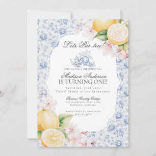 Blue Chinoiserie Tea Party Birthday Toile Invitation