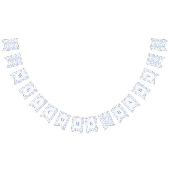 Blue Chinoiserie Toile de Jouy Baby Shower Bunting Flags (All)
