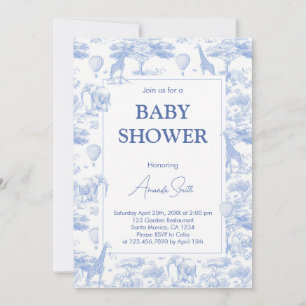 Blue Chinoiserie Toile de Jouy baby shower Invitation