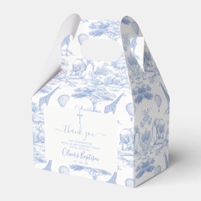 Blue Chinoiserie Toile de Jouy thanks Baby Shower  Favor Box (Front Side)