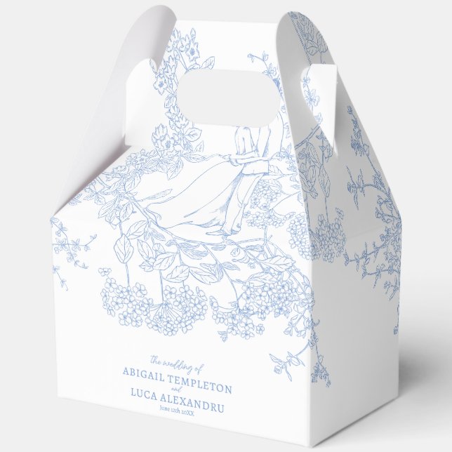 Blue Chinoiserie Toile de Jouy Wedding Favor Box (Front)