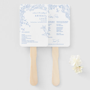 Blue Chinoiserie Toile de Jouy Wedding Program Hand Fan