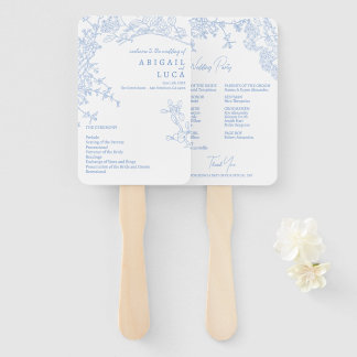 Blue Chinoiserie Toile de Jouy Wedding Program Hand Fan