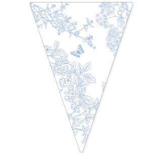 Blue Chinoiserie Toile de Jouy Wedding Save Date Bunting Flags