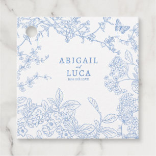 Blue Chinoiserie Toile de Jouy Wedding Save Date Favour Tags