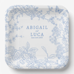 Blue Chinoiserie Toile de Jouy Wedding Save Date Paper Plate
