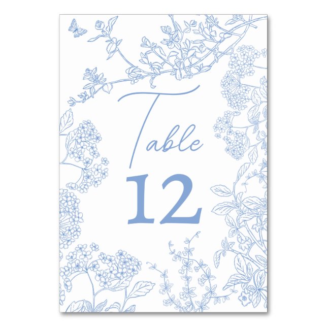 Blue Chinoiserie Toile de Jouy Wedding Save Date Table Number (Back)