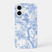 Blue Chinoiserie Toile Dragon Cherry Blossom