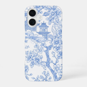 Blue Chinoiserie Toile Dragon Cherry Blossom iPhone 16 Case