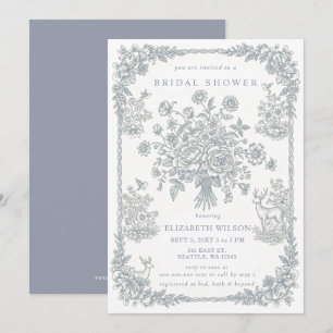Blue Chinoiserie Toile Floral Bridal Shower Invitation
