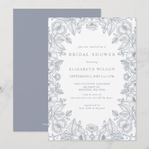 Blue Chinoiserie Toile Floral Bridal Shower Invitation