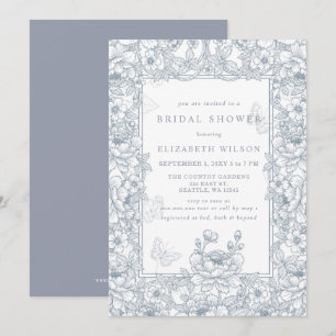 Blue Chinoiserie Toile Floral Bridal Shower Invitation