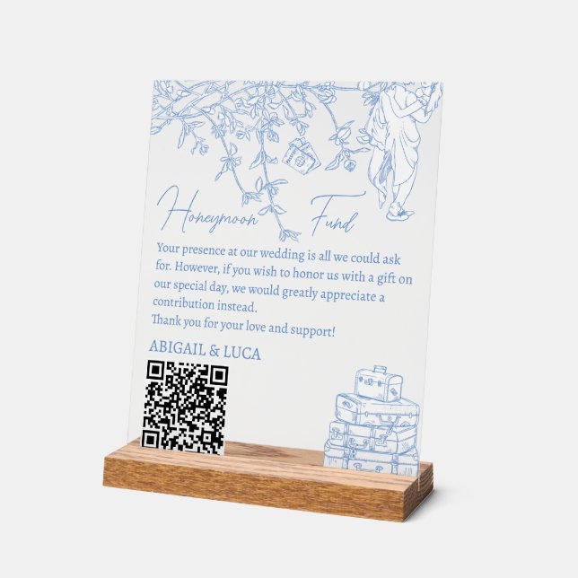 Blue Chinoiserie Toile Honeymoon Fund Wwell (Angle)