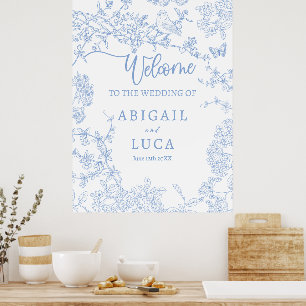 Blue Chinoiserie Toile Jouy Affiche de bienvenue M