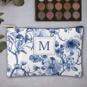 Blue Chinoiserie Toile Pattern Monogram Accessory Pouch