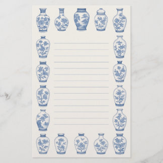 Blue Chinoiserie Vase Stationery – Elegant Lined 