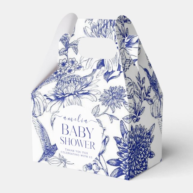 Blue Chinoiserie Victorian Floral baby shower Favor Box (Front Side)
