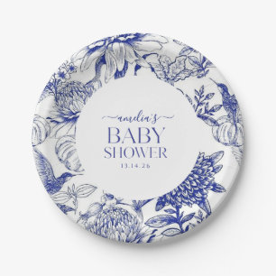 Blue Chinoiserie Victorian Floral baby shower  Paper Plate