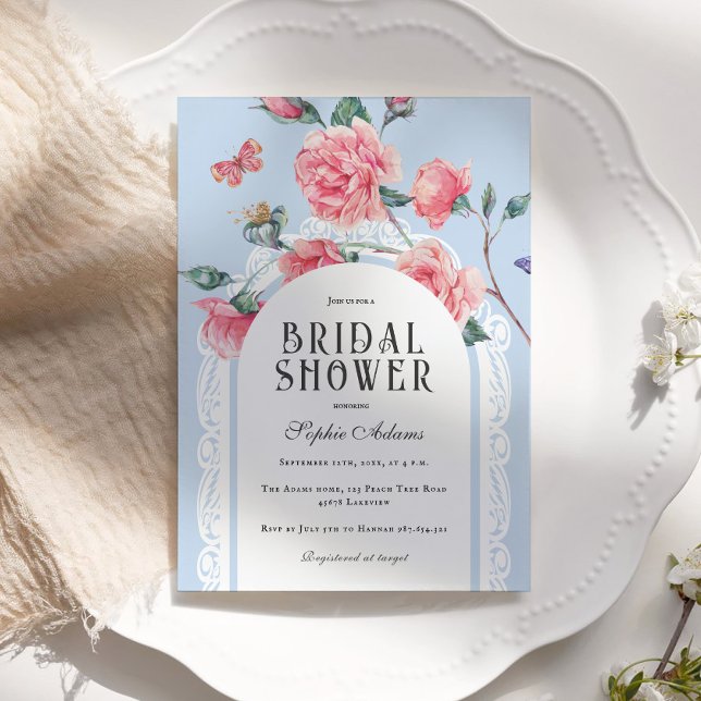 Blue Chinoiserie Victorian Floral Bridal Shower Invitation (Creator Uploaded)
