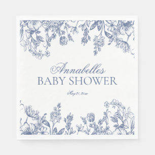 Blue Chinoiserie Vintag Floral Baby Shower Dessert Napkin