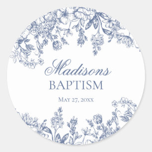 Blue Chinoiserie Vintage Floral Baptism Envelope Classic Round Sticker