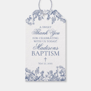 Blue Chinoiserie Vintage Floral Baptism Favors Gift Tags