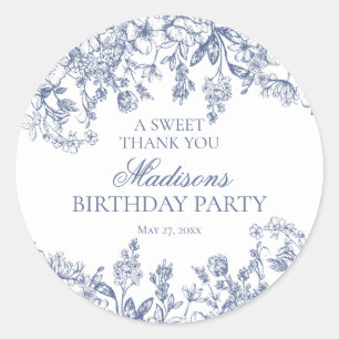 Blue Chinoiserie Vintage Floral Birthday Circle Classic Round Sticker