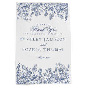 Blue Chinoiserie Vintage Floral Wedding Favor Medium Gift Bag