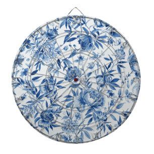 Blue Chinoiserie Watercolor Floral Botanical Dartboard