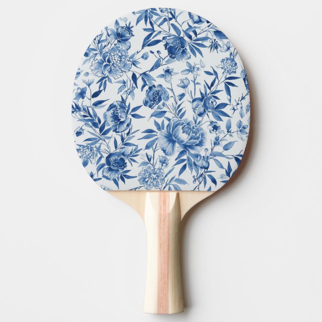 Blue Chinoiserie Watercolor Floral Botanical Ping Pong Paddle (Front)