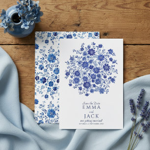 Blue Chinoiserie watercolor Floral Save the Date