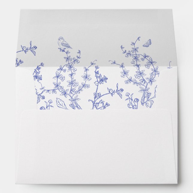 Blue Chinoiserie Wedding Invitation Envelope (Back (Bottom))
