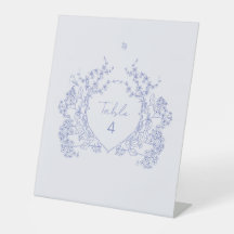 Blue Chinoiserie Wedding Table Number Pedestal Sig