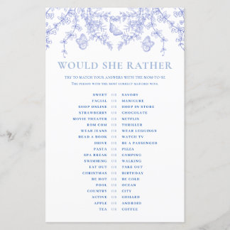Blue Chinoiserie Would She Rather Baby Shower Game