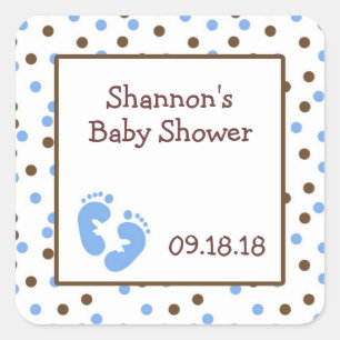 Blue & Chocolate Brown Baby Shower Favour with fee Square Sticker