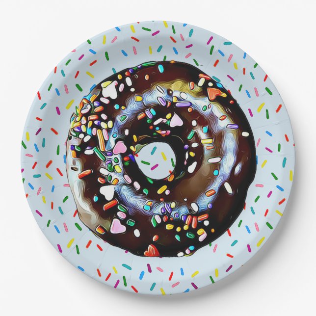 Blue Chocolate Doughnut with Sprinkles  Paper Plat Paper Plate (Front)