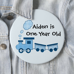 Blue Choo Choo Train 6 Inch Round Button