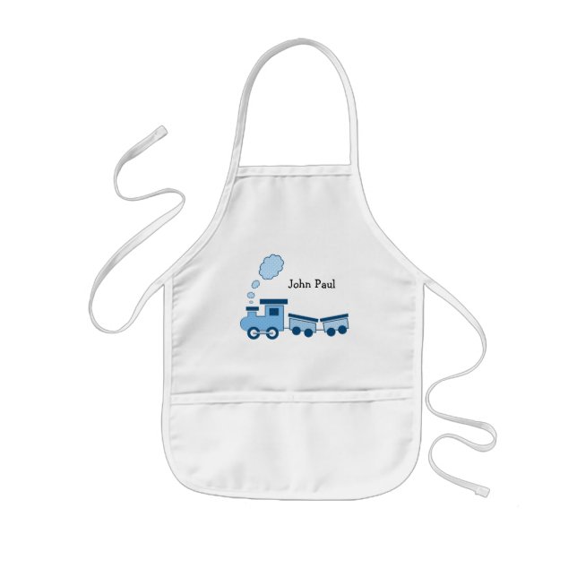 Blue Choo Choo Train Kids Apron (Front)